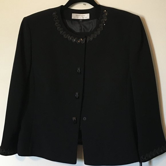 NWT!  Gorgeous TAHARI ASL Black 3/4" Sleeve Embroidered Dress Skirt Suit 14 - Picture 3 of 9